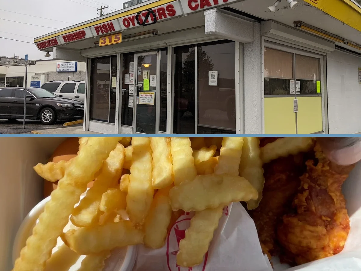 Counter service at a fried chicken restaurant.